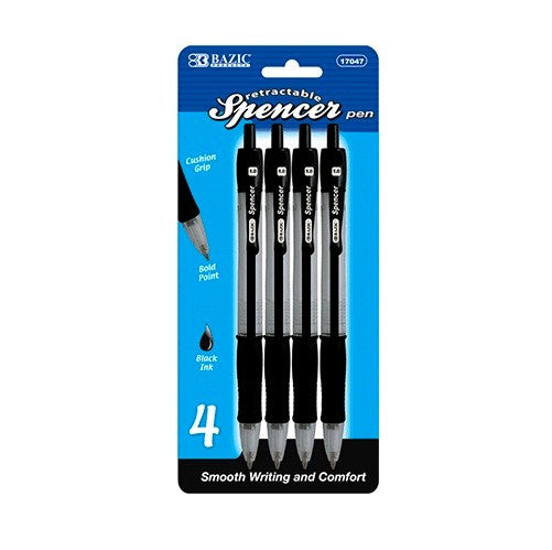 spencer ballpoint pen 4pk black retract -- 24 per box