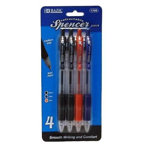 spencer ballpoint pen 4pc asst clrs ret -- 24 per box