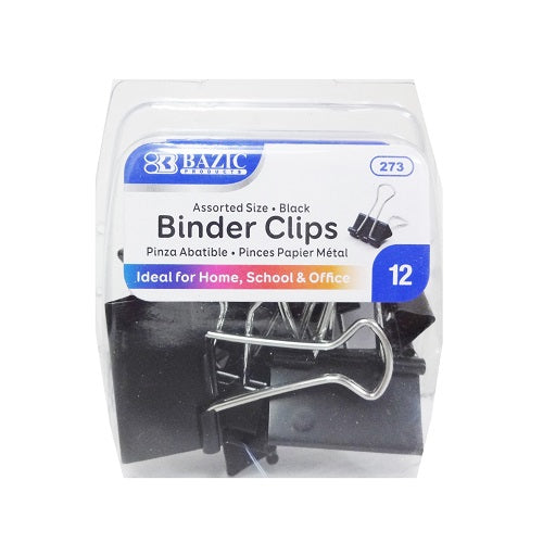 binder clips 12pk black asst size -- 24 per box