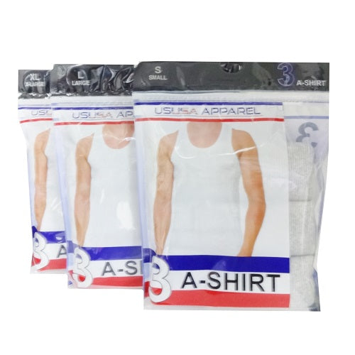 ususa mens a- shirt 3pk asst clrs -- 24 per case