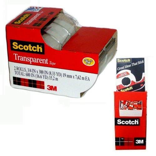 3m scotch transparent tape disp 2pk -- 48 per box