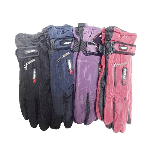 thermaxx ski gloves w- zipper asst clrs -- 12 per box