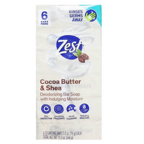 zest bath soap 6pk cocoa butter shea -- 8 per case