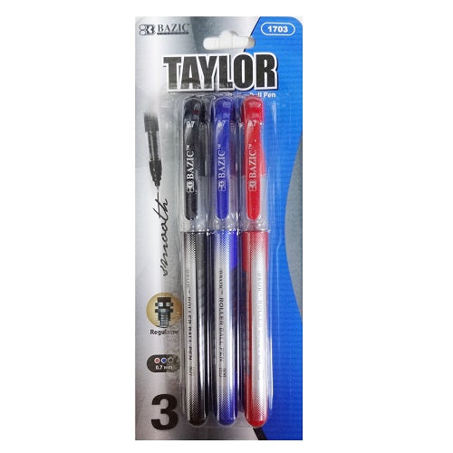 taylor ballpoint pen 0.7mm 3pk asst clrs -- 24 per box