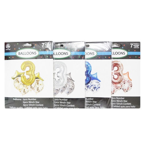 balloons foil set 7ct 3 asst clrs -- 12 per box