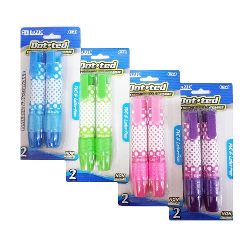 eraser retractable stick 2pk asst clrs -- 24 per box