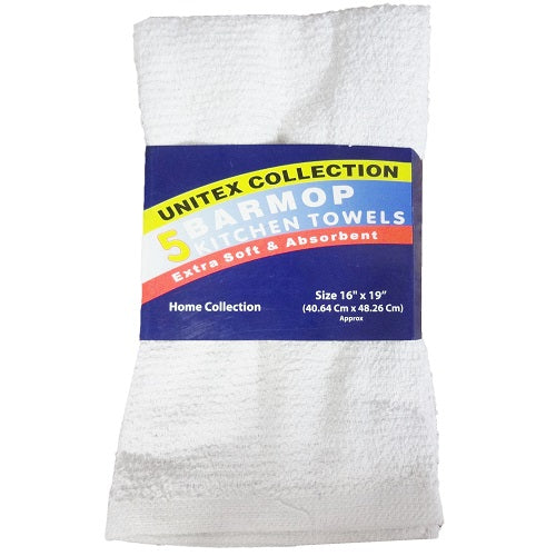 bar mop towels 5pk 16x19 white -- 6 per box