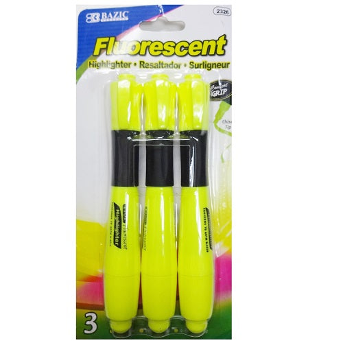 highlighter 3pk yellow fluorescent -- 24 per box