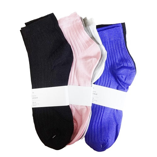 ladies ankle socks 3pair 4-10 asst clrs -- 24 per box