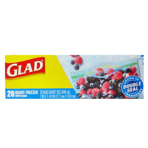 glad zipper bags 20ct quart freezer -- 12 per case