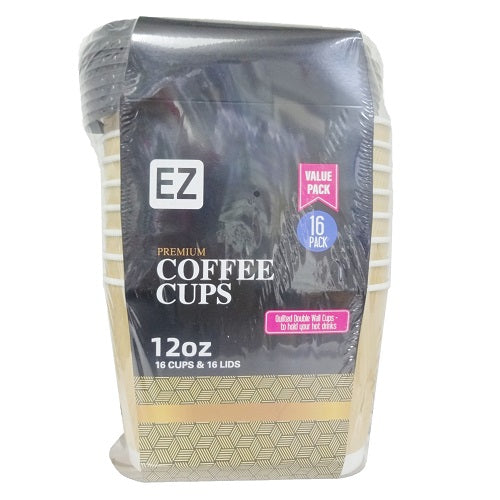 ez coffee cups w- lids 16ct 12oz paper -- 18 per case