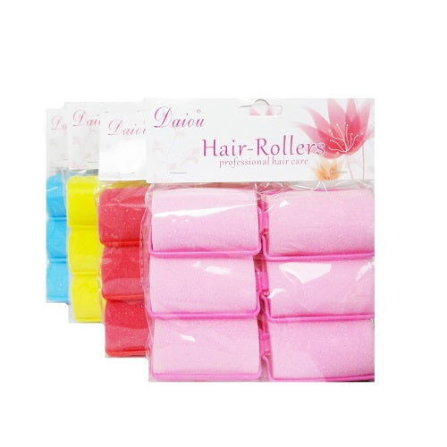 hair rollers sponge 6pk lg asst clrs -- 12 per box