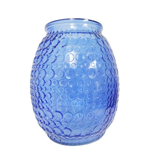 vase glass round 6 in blue w- design -- 12 per case