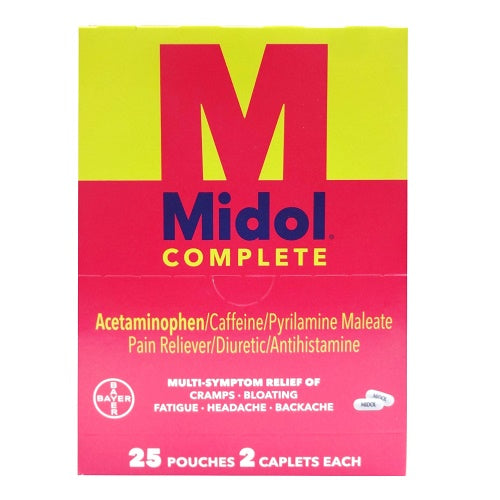 midol complete 25 pouches 2pc each -- 2 per box