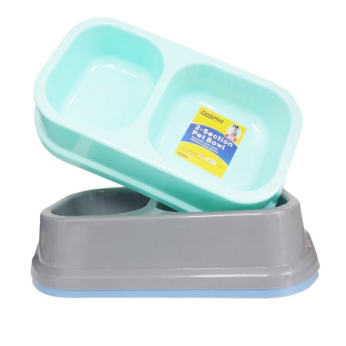 pet bowl 2 sections asst clrs -- 24 per case