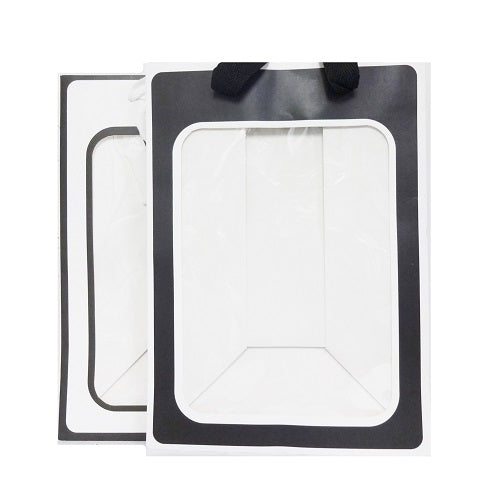 gift bags w- window smll black white -- 12 per box