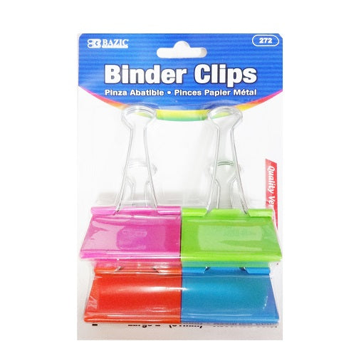 binder clips 4pk 2in asst clrs -- 24 per box