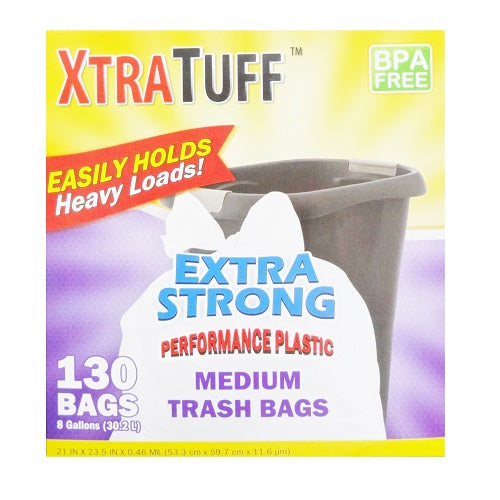 xtra tuff trash bags 130ct 8 gl med -- 12 per case