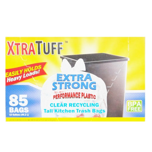 xtra tuff trash bags 85ct 13 gl clear -- 12 per case