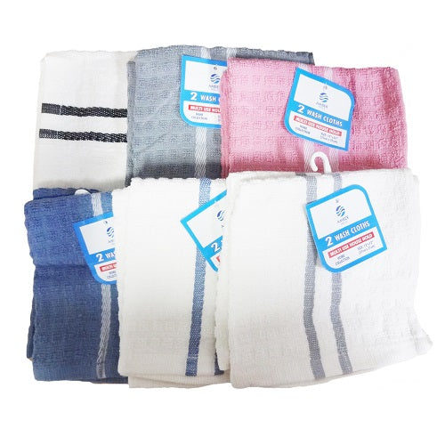 wash cloths 2pk 12x12 asst clrs -- 12 per box