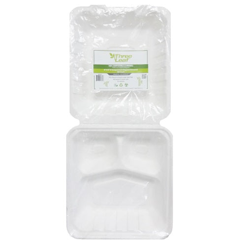 three leaf container 3- compart 50ct 8x8 -- 4 per case