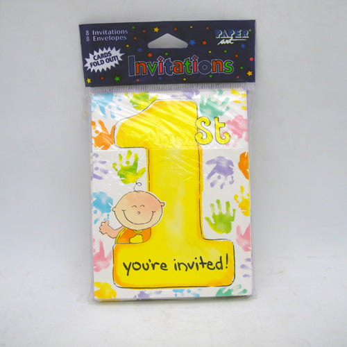 invitation cards 8ct 1st year w- envelop -- 12 per case