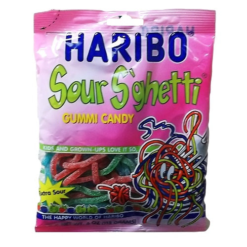 haribo gummies 4oz sour s-ghetti -- 12 per case