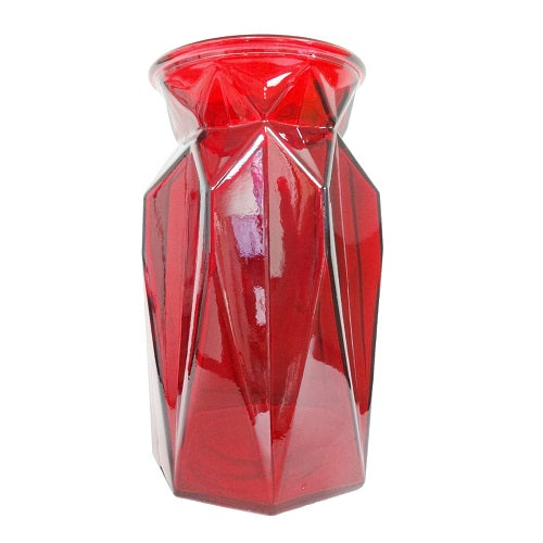 vase glass diamond 7in red -- 12 per case