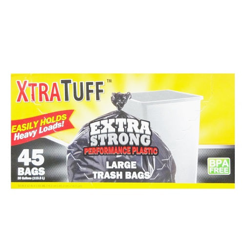 xtra tuff trash bags 45ct 30 gl black -- 12 per case