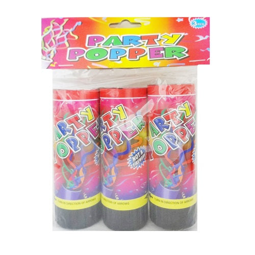 party poppers 11cm 3pk -- 12 per box