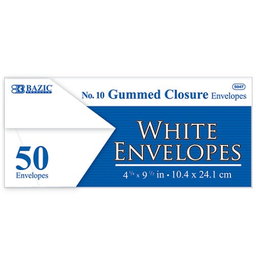 envelopes 50ct white 10 gummed -- 24 per case