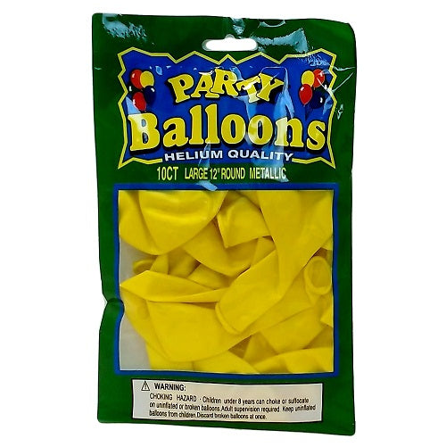 balloons 10ct 12in metallic yellow -- 12 per box