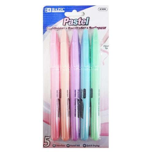 highlighters 5pk pastel colors -- 24 per box