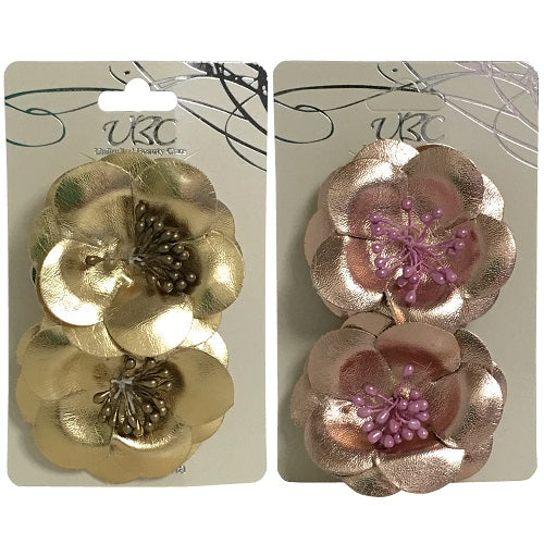 hair clips 2pc flower asst metal clrs -- 12 per box