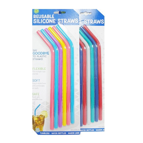 straws reusable 6pk silicone asst clrs -- 12 per case