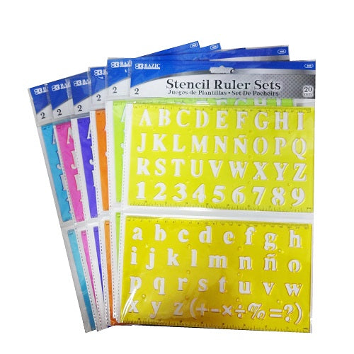 letter stencils set 2pk asst clrs -- 24 per box