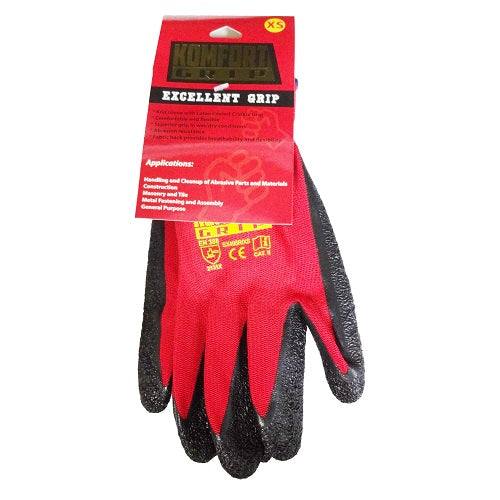 komfort grip work gloves xs red -- 12 per box