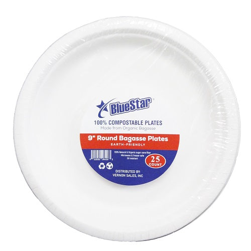 blue star bagasse plates 25ct 9in -- 20 per case