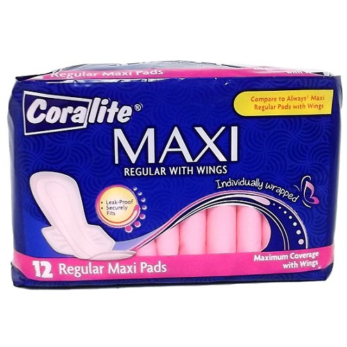 coralite maxi pads 10ct reg w- wings -- 24 per case