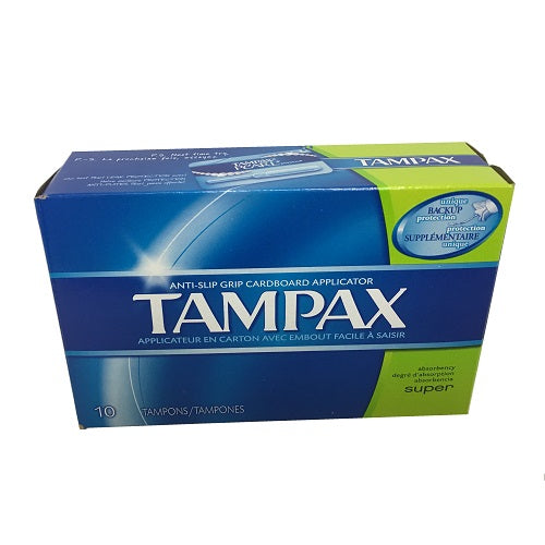 tampax tampons super 10ct cardboard -- 12 per box