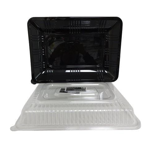 serving tray w- lid rect 10 x14 black -- 36 per case