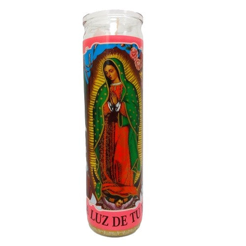 candle 8in pink virgen de guadalupe -- 12 per case