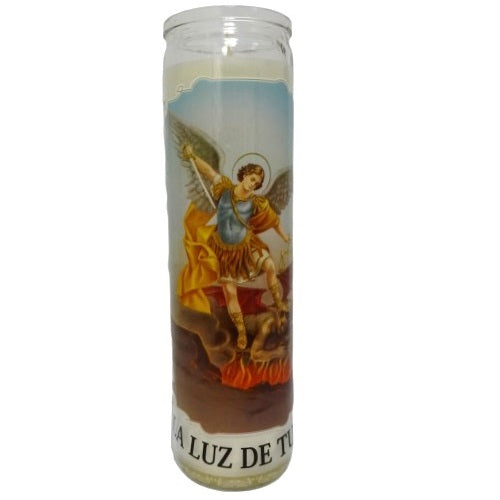 candle 8in san miguel arcangel white -- 12 per case