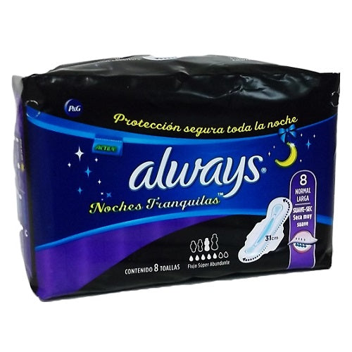 always maxi pads 8ct night time reg long -- 12 per case