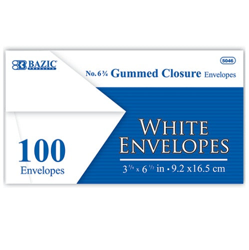 envelopes 100ct white 6 gummed -- 24 per case