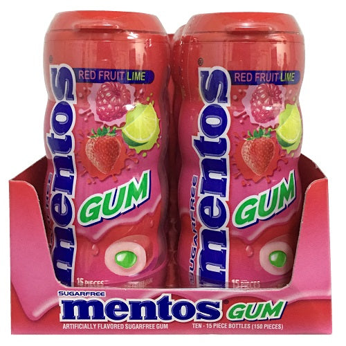 mentos gum bottles 15pc red fruit- lime -- 10 per box