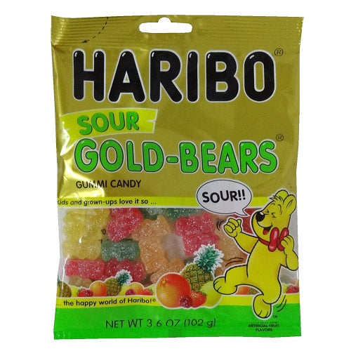 haribo gummies 3.6oz sour gold- bears -- 12 per case