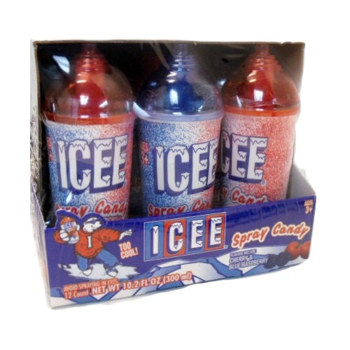 icee spray candy cherry blue raspberry -- 12 per box