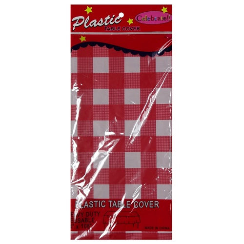 table cover 54 x 108in red checkered -- 12 per box