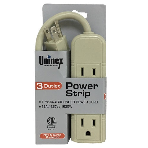 uninex power strip 3 outlet 1ft 0.31m -- 24 per box